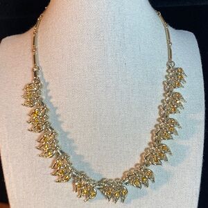 Coro Gold Leaf Necklace with Yellow Accents (Vintage 1950’s) Signed